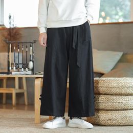 Ethnic Clothing 2022 Chinese Style Cotton Casual Pants Retro Loose Large Size Wide Leg Dress Vintage Black Linen Flax