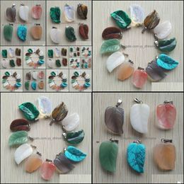 Charms Carved Leaf Shape Assorted Natural Stone Charms Crystal Pendants For Necklace Accessories Jewelry Making Drop Delivery 2021 Fi Dhs8G