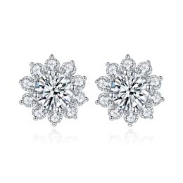 Sunflower Shape Stud Earrings Fashion Engagement Jewellery Round Moissanite Sterling 925 Silver Earring