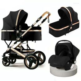 Strollers Baby Stroller 3 In 1with Car Seat Luxury Carriage Two-way Absorber For Born Trolley Pushchair Foldable