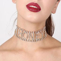 Choker Punk Shiny Rhinestone Letter Honey Cup Chain Necklace Women's Jewellery Fashion 2022