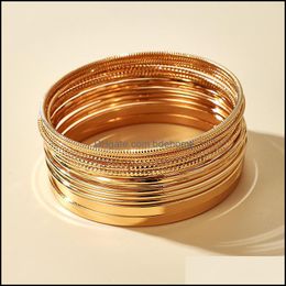 Bangle 14Pcs/Sets Punk Gold Color Bracelets For Women Trendy Alloy Metal Bangle Bohemian Jewelry Accessories Wholesale 440C3 Drop Del Dhiwz