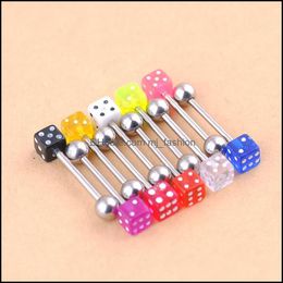 Navel Bell Button Rings Stainless Steel Dice Colorf Tongue/Nipple Rings Bars Body Piercing Jewellery Shippment 14Gx19Mm 145 Mjfashion Dhgw6