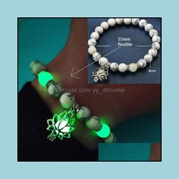 Beaded Strands Natural Stone Bracelet Yoga Healing Luminous Glow In The Dark Lotus Charm Beads For Men Women Prayer Buddhis Yydhhome Dhkqx