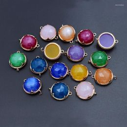 Pendant Necklaces 10pcs Faceted Circle Natural Green Blue Pink Jade Stone Connectors For DIY Fashion Bracelet Earrings Jewellery Making