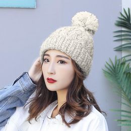 Berets Limber Hat Women Fleece Soft Thick Warm Cap Winter Hats Cable Knitted Lined