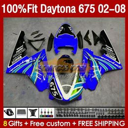 Injection Mould Fairings For Daytona 675 R CC 675R 02 03 04 05 06 07 08 Kit 148No.122 675CC 2002-2008 Daytona675 2002 2003 2004 2005 2006 2007 2008 OEM Fairing blue stock blk