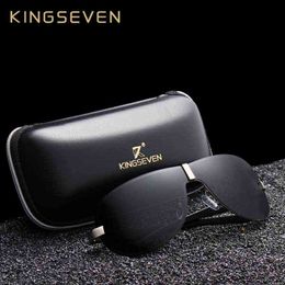 Sunglasses KINGSEVEN Aluminium Polarised Driving Sunglasses for Men glasses Brand Designer with High Quality Big frame rimless sun glasses T220831