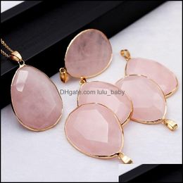 Pendant Necklaces Waterdrop Natural Healing Stone Pink Crystal Necklace Rose Quartz Chakras Pendant For Gift Jewelry Drop Delivery 20 Dhr4K
