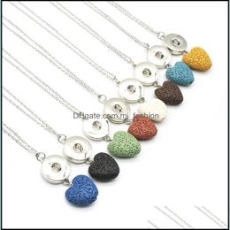 Pendant Necklaces 18Mm Snap Button Heart Colourf Lava Stone Pendant Necklace Aromatherapy Essential Oil Per Diffuser C Dhseller2010 Dho5F