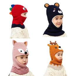 Caps Hats Doit 2 to 6 years old Boy girl Beanie Protect neck Cartoon animal Windproof Winter Child knit hat kids girl's Earflap 220830