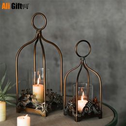 Candle Holders Retro Wrought Iron Holder Hollow Hanging Bird Cage Lantern Bridal Home Decoration s Dining Table Decor 220830