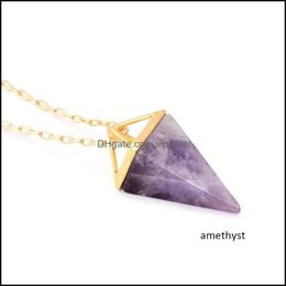 Pendant Necklaces Healing Crystal Opal Pyramid Amethyst Necklace Gold Plated Howlite Rose Quartz Amet Natural Stone Pendant Necklaces Dhi1B