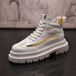 Luxury Fashion Dress Wedding Party Shoes High Top Fashion Breathable White Lace Up Leisure Casual Sneakers Round Toe Thick Bottom Driving Walking Boots J31