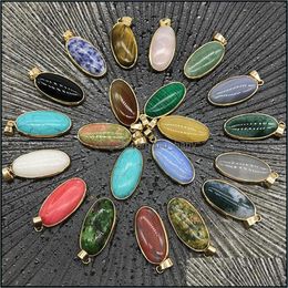 Pendant Necklaces Reiki Healing Jewellery Oval Natural Stone Pendant Quartz Lapis Opal Pink Crystal Pendants Diy Earrings Necklaces Wom Dhtmi