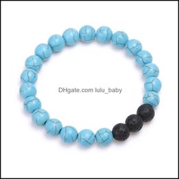 Beaded Strands Natural Black Lava Stone Bead Turquoises Bracelet Volcanic Rocks Bracelets Stretch Energy Yoga Gift Prom Jew Lulubaby Dhdit