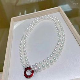 Chains High Chic Double Layers Fresh Water 6.5-7.5mm Round Choker White Genuine Pearls Necklaces For Women Holidays Presents