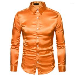 Men's Polos Men Loose Solid Colour Buttoned Cardigan Tops 2022 Lapel Shirts For Mens Streetwear Fashion Long Sleeve Autumn Satin Shirt