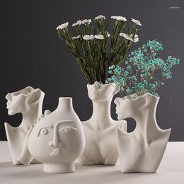 Vases Nordic Half Body Head Face Flower Vase Pot For Indoor Modern Ceramic Arrangement Room Decoration Accessories Home Design