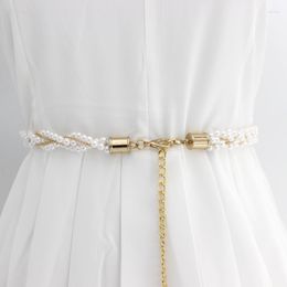 Belts Ladies Elegant Imitation Pearl Beaded Metal Trousers Dress Accessories Delicate 2022 Fashion Adjustable Waist Chain