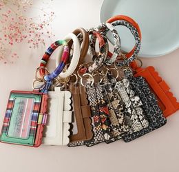 Designer Keychains Bag Wallets Leopard Print PU Leather Bracelet Keychain Credit Card Wallet Bangle Tassels Key Ring Handbag Lady DD205