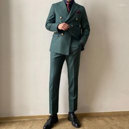 Men's Suits Men's RICODESIGN Men's Slim Fit Business Classic Formal Green Double Breasted Suit Stretch Two Pieces Handmade Tailored
