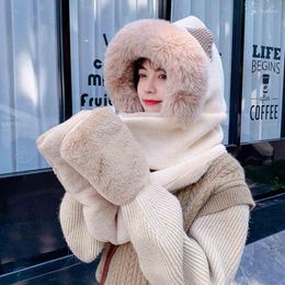 Berets Winter Women Bomber Hats With Scarf Thick Warm Windproof Earflap Caps Beige Khaki White Pink Grey Beanie Hat Fluffy Sweet