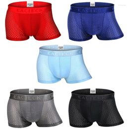 Underpants 2022 Breathable Ice Silk Solid Men Cool Underpant U Convex Design Underwear Mesh Sexy Boxer Trunks Low Waist Sport