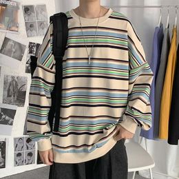 Men's Hoodies Men's Clothing Youth Casual Loose Fitting Class Stripe Round Neck Long Sleeve Student Literature And Art Cotton The