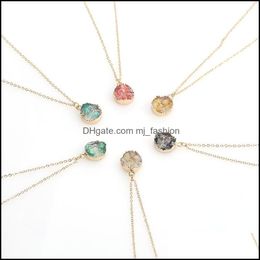 Pendant Necklaces Round Resin Imitated Druzy Pendant Choker Necklace For Women Fashion Gold Adjustbale Chain Jewellery Gif Dhseller2010 Dh2Xg