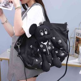 School Bags Doll Bag embroidered doll canvas bag women's single shoulder oblique span large capacity student tot cute Korean version 220831