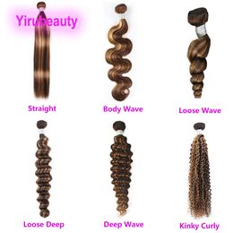 Brazilian Human Hair One Bundle P4/27 Piano Colour 10-30inch Silky Straight Body Wave Kinky Curly Double Wefts Loose Deep Raw Hair Products