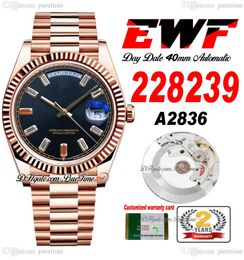 EWF Day Date 228235 A2836 Automatic Mens Watch 40 Rose Gold Fluted Black Coros Baguette Diamond Dial Presidential Bracelet Same Serial Card Super Edition Puretime E5