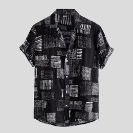 Men's Casual Shirts Men's Fashion Stripe Print Short Sleeve Button Turn-Down Shirt Blouse