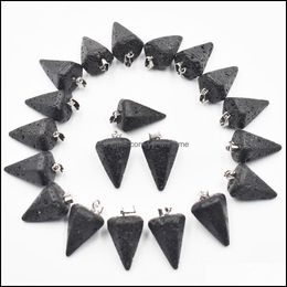 Charms Natural Volcanic Lava Stone Faceted Cone Pendum Charms Pendants For Jewellery Making Wholesale Fashion High Quality Drop Deliver Dhm7R