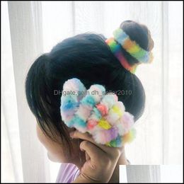 Hair Rubber Bands Ponytail Holder Hair Scrunchy Accessories Elastic Band Rainbow Plush Hairbands For Women Girl Ties Rop Dhseller2010 Dhaiy