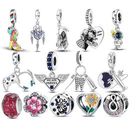 925 Silver Charm bead fit Pandora Charms Bracelet Gamepad Headset Sunflower Hero Angel charmes ciondoli DIY Fine Beads Jewellery