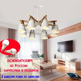 Pendant Lamps Nordic Wooden LED Chandelier Modern Dining Room Living Bedroom Ceiling Lamp Indoor