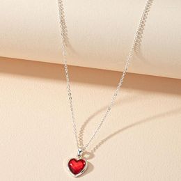 Chains Ins Rhodium Chain Black Red Love Heart Piercing Pendant Choker Necklaces Trendy Korean Fashion Women Party Jewellery