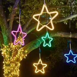 Strings 30CM Christmas LED Star Shape Light Outdoor Garden Patio Tree Decor String Fairy Garland Colorful Hanging