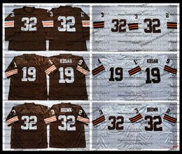 Jersey Vintage Mens 32 Jim Brown 19 Bernie Kosar Football Jerseys 1964 Long Sleeve Stitched Shirts Embroidery White Jersey S-XXXL