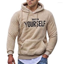 Men's Hoodies Plus Size Winter Men Hoodie Plush Embroidery Letter Pattern Hooded Hat Long Sleeves Pullover Overcoat Autumn