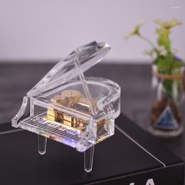 Decorative Figurines Transparent Piano-shaped Music Box Clockwork Mechanical Winding RGB Colorful Light Design Holiday Gift