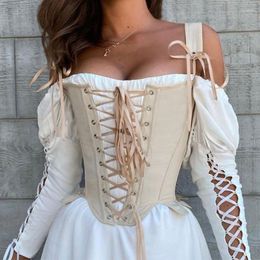 Belts Sexy Summer Bustier Tank Tops Female Slim Sleeveless Vintage Cut Out Corset Waist Top With Lace Up Bandage Body Shaper