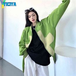 Women's Jackets YICIYA Bomber Woman Varsity Jacket Green Zip Long Sleeve Baseball Jacket Oversize Winter Jackets 2022 Women Coat Crop Top Bomber T220830