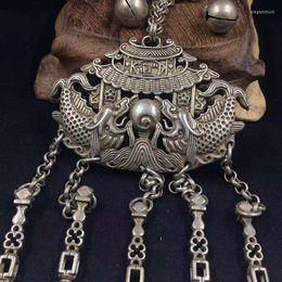 Pendant Necklaces Antique Fish Leaping Dragon's Gate Silver Lock Piece Copper Plated
