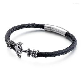 Link Bracelets European And American Fashion Anchor Titanium Steel Cowhide Bracelet Retro Men's Jewelry Wire Leather