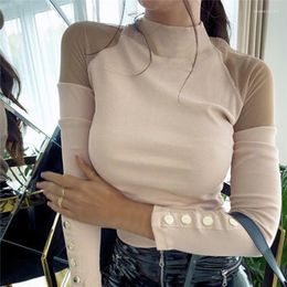 Women's Blouses Sexy Women Mesh Blouse Long Sleeve Solid Colour Shirts Top Transparent Turtleneck Basic Bottoming Shirt Tops