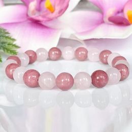MG1551 Strand Madagascar Rose Quartz AAA Grade Rhodonite Beaded Bracelet Emotional Balance Healing Crystals Womens Love Bracelet
