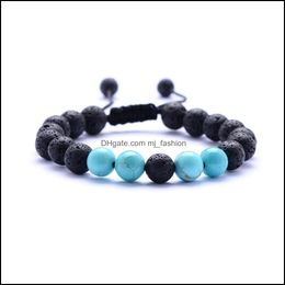 Charm Bracelets Natural Turquoise Black Lava Stone Weave Braided Bracelets Aromatherapy Essential Oil Diffuser Bracelet Dhseller2010 Dhw4Q